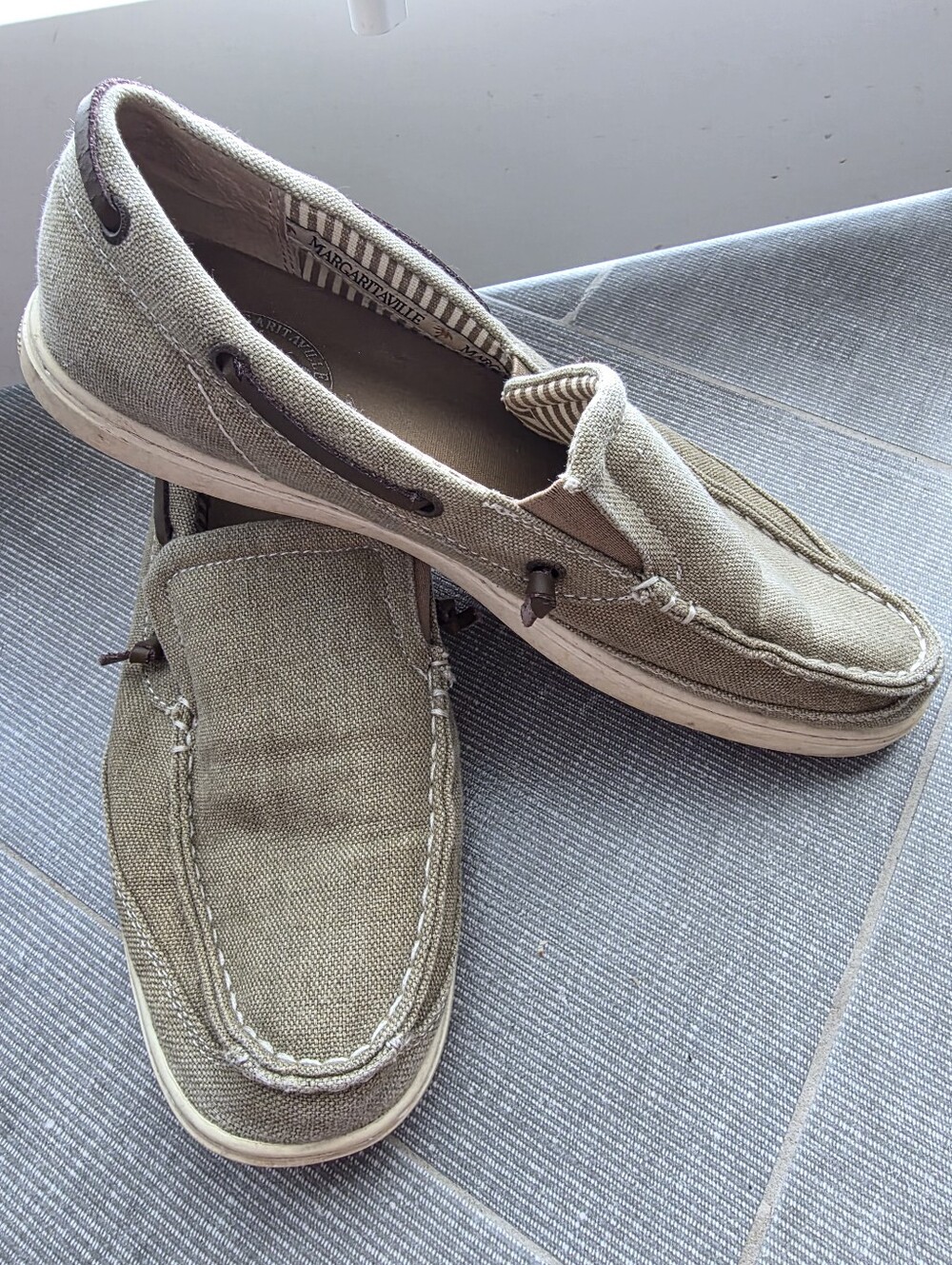 Margaritaville Men's Canvas Boat Shoes in Olive Khaki 10.5